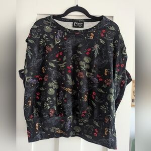 Midnight Hour Raven Floral Print Cap Sleeve Top size XL